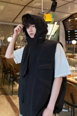 8XL-M四季工装外套街头机能口袋连帽防水无袖马甲坎肩JK1316P78，男装夹克，电商D206-1