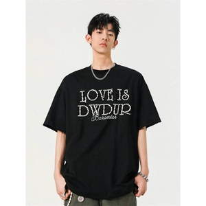 706-T6221-P48 现货 260克重磅 夏季LOVE立体珍珠字母标语短袖T恤图片