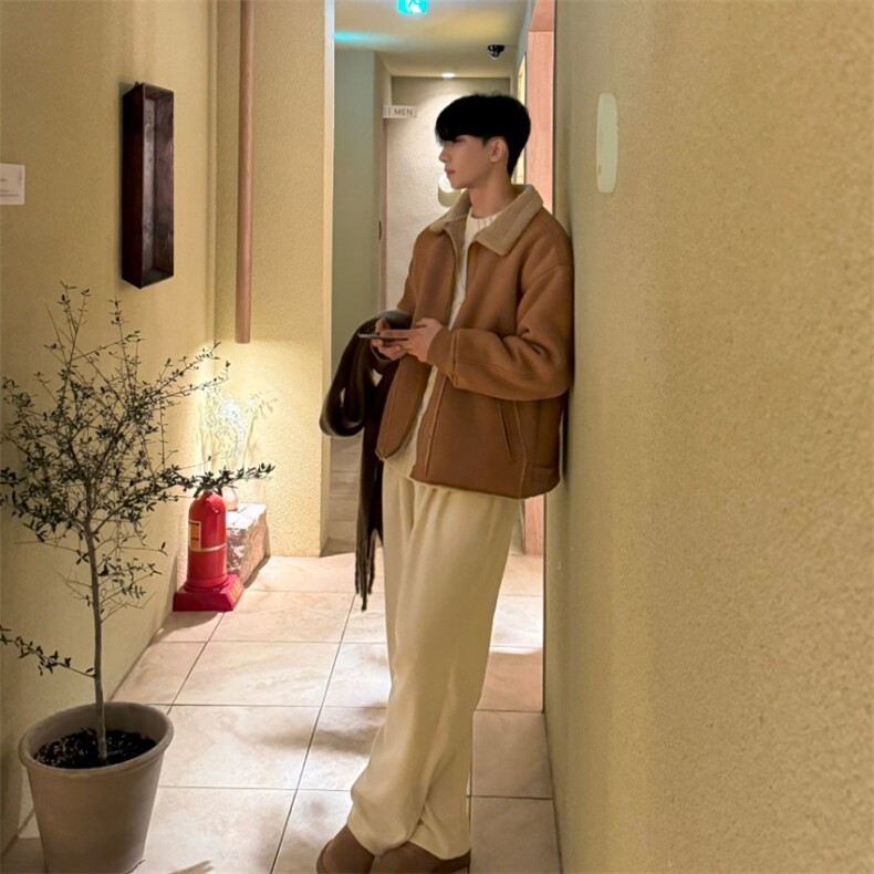 816B-WT052-P128韩冬季男士麂皮羊羔毛翻领棉衣宽松棉服外套,男装棉衣,星座816B