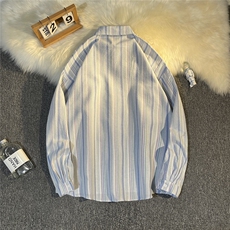 B413-1-DX873新款百搭长袖条纹衬衫外套男女港风宽松休闲衬衣控59，男装衬衫，电商B413-1