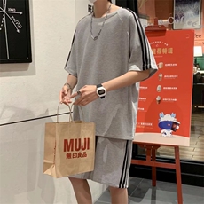 夏季韩版潮流薄冰丝条纹短袖t恤男士款宽松运动套装T901-P33，男装休闲套装，星座512-2