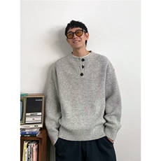 5010-P49灰色美式复古亨利领毛衣男款冬季慵懒风高级感针织衫，男装T恤，电商B323A