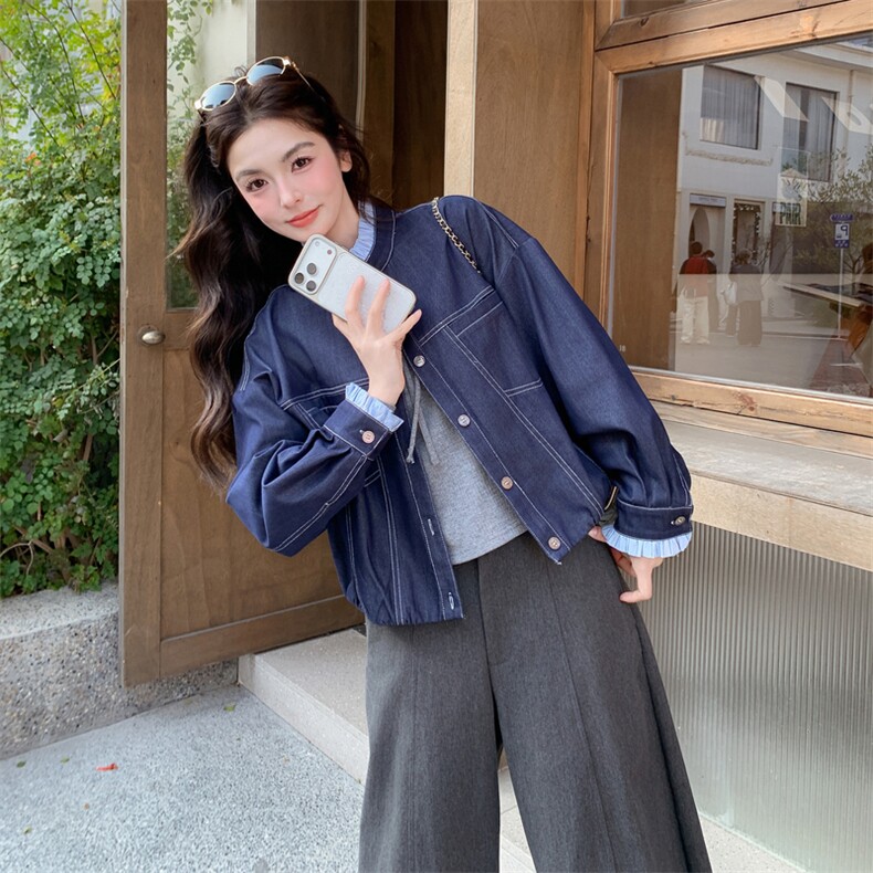 现货春季新款休闲牛仔拼接外套2C098-2603P155K248,女装短外套,2C098