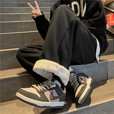 冬季加绒加厚直筒宽松阔腿抽绳束脚运动裤灯芯绒裤子K0467-P40，男装休闲裤，星座308B-1
