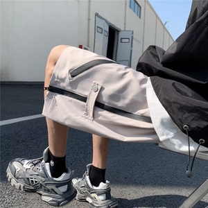 直筒男休闲裤工装裤宽松型青春流行潮五分裤时尚潮牌纯色夏季图片