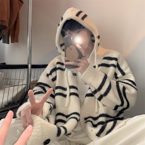 7055-P55 美式复古条纹软糯毛衣男女款秋冬季保暖慵懒风图片