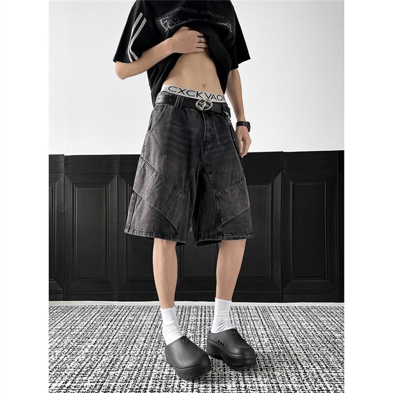 2025新款牛仔短裤做旧五分中裤美式宽松中裤街头现货K8445-P45,男装牛仔裤,星座512-3