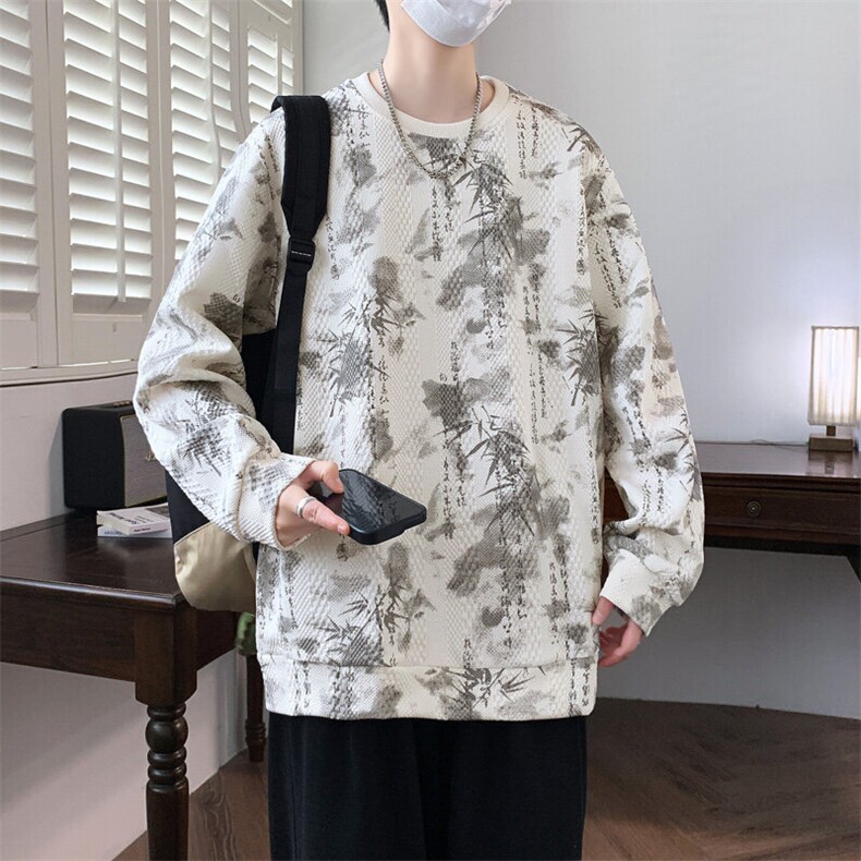 新款针织提花卫衣圆领男打底衫图片
