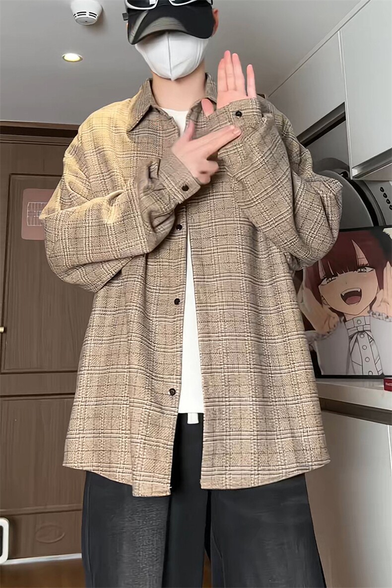 厚款宽松长袖格子衬衫男KD623-P30,男装衬衫,电商D312-1