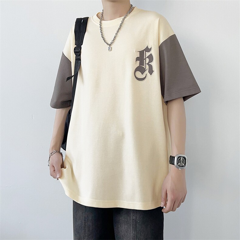 冰氧仿棉短袖港风白墙夏季休闲百搭字母印花男上衣TC3151-P24控48,男装T恤,星座717