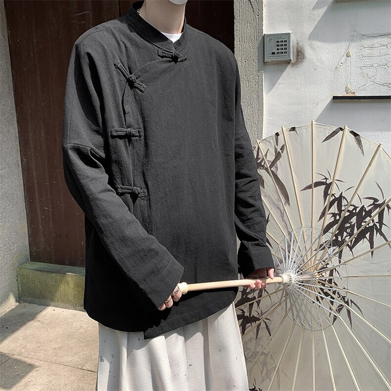 现货风春秋新款棉麻复古盘口长袖落肩衬衫中式唐装CS11-P60，男装衬衫，星座217-4