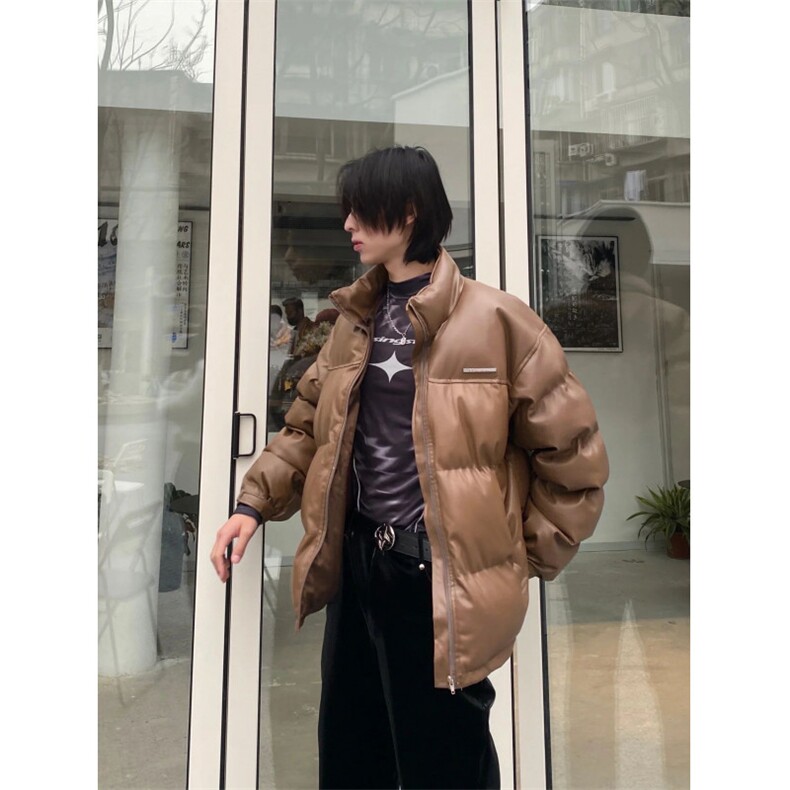 网络图现货！立领PU皮短款棉服外套高级设计感小众棉服RG138-P100,男装棉衣,星座1005-6