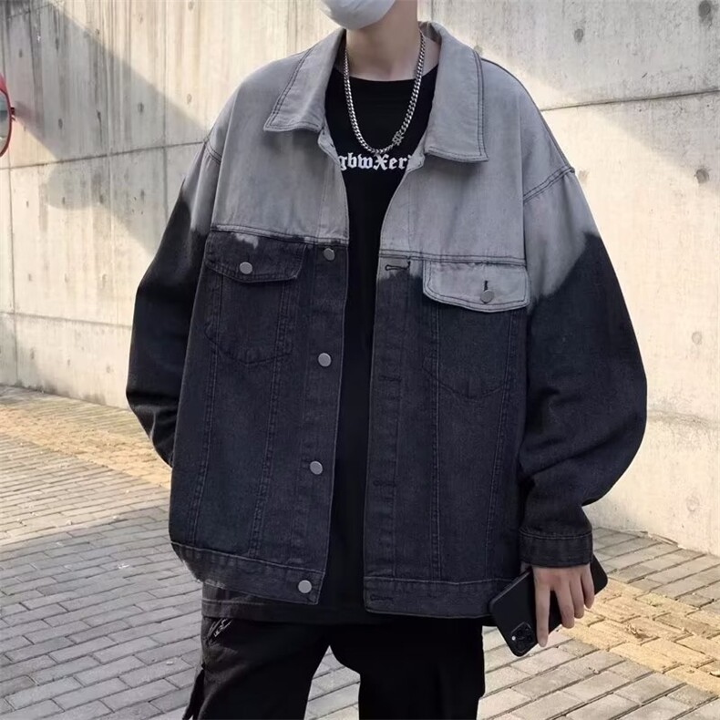 牛仔外套男韩版潮流拼色高街帅2023春秋新款ins宽松夹克W4639-P55，男装大码男装，星座412-2