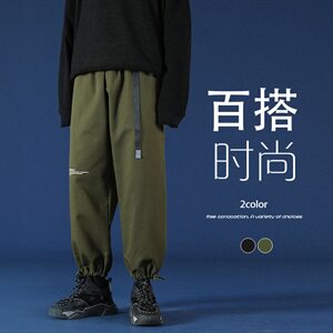 2021春秋季港风蒙马特大码日系男印花腰带反光九分休闲裤K2021-P45图片