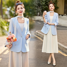 欧货精品轻奢女2025春季v领蕾丝边拼接带飘带休闲西服外套小西装，女装套装/套裙，采品优优