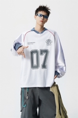 美式翻领POLO衫大码M-5XL插肩拼接V领球衣长袖T恤T78096P48控78，男装T恤，星座227-7