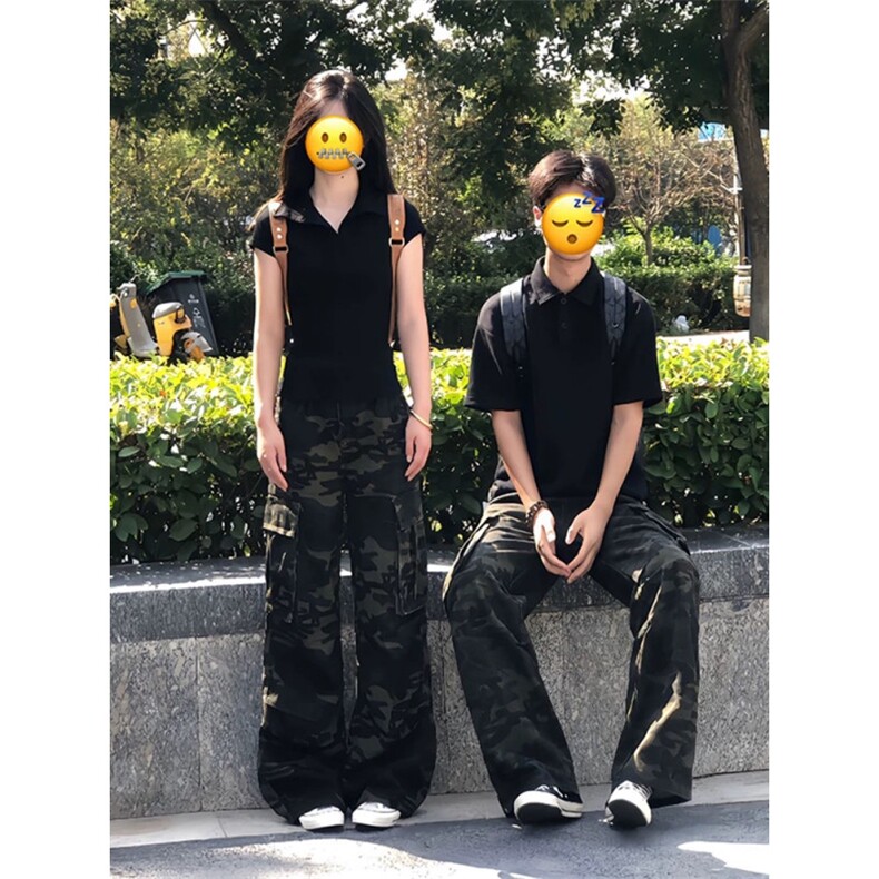 美式复古vibe迷彩多口袋工装牛仔裤直筒宽松阔腿坠感裤潮FK01P55,男装牛仔裤,电商D256