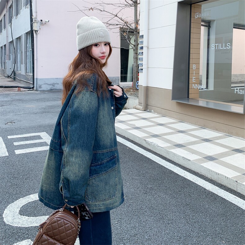 新款店里大货复古色中长款牛仔外套p165k268,女装风衣,2C295