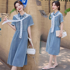 复古蕾丝披肩牛仔连衣裙女2025夏季新款气质减龄中长款连裙子女，女装连衣裙，依路服饰