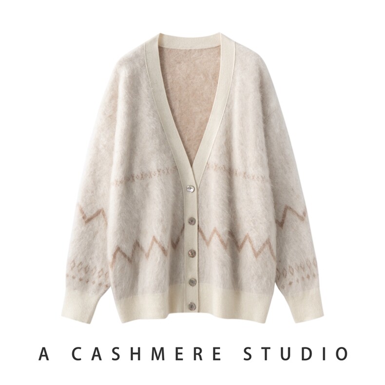 2025秋冬百搭时尚拉绒v领开衫纽扣羊绒衫，女装羊绒衫，戎叶云台