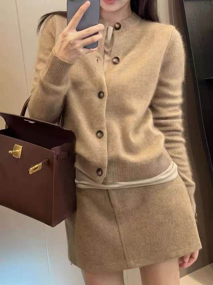 2025年秋季单件长袖圆领通勤常规开衫，女装针织衫/毛衣，德聚羊绒