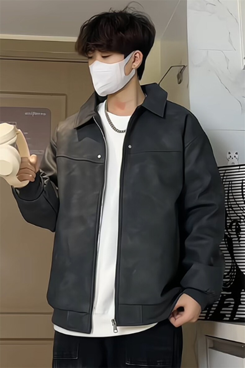 A436-2377加绒-特P90翻领夹克2026冬季新款潮复古宽松加绒外套,男装夹克,电商A436