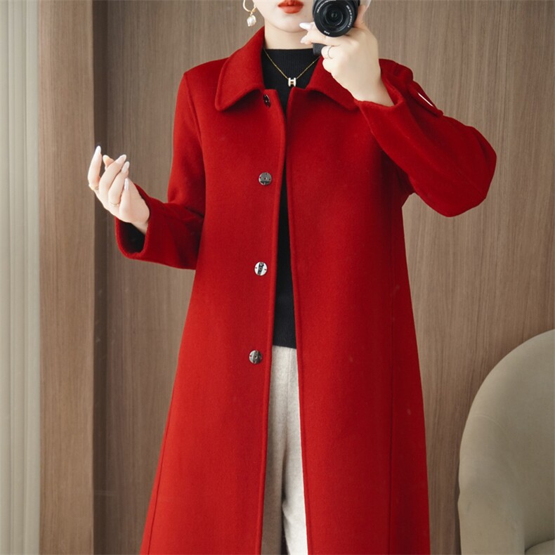 2025年秋季长款单排扣娃娃领长袖通勤羊毛，女装毛呢外套，众策羊绒
