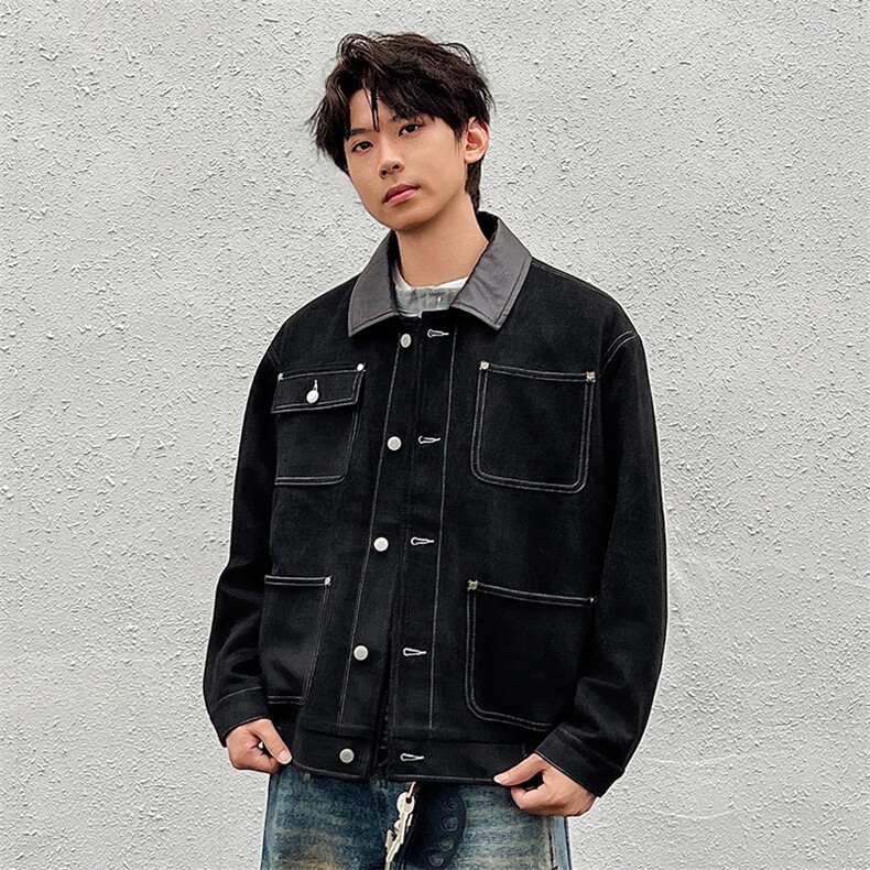 美式高街多口袋翻领绒皮夹克复古工装外套A436-W989-P95148,男装夹克,电商A436