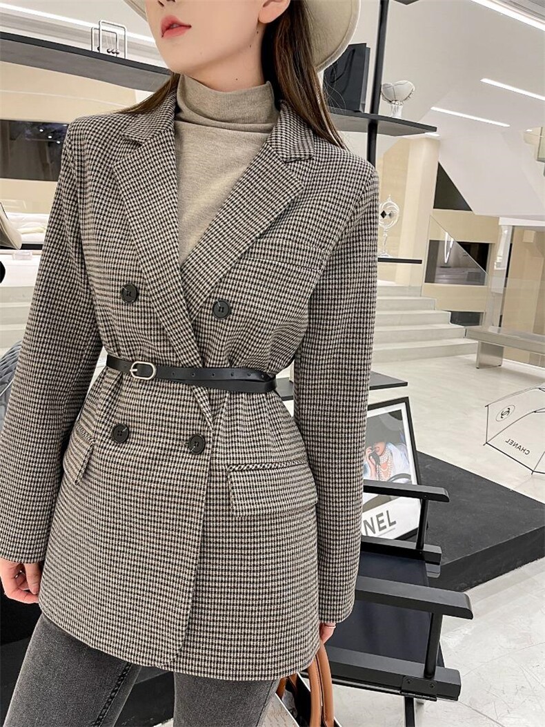 千鸟格西装外套腰带，女装西装，Balance Studio