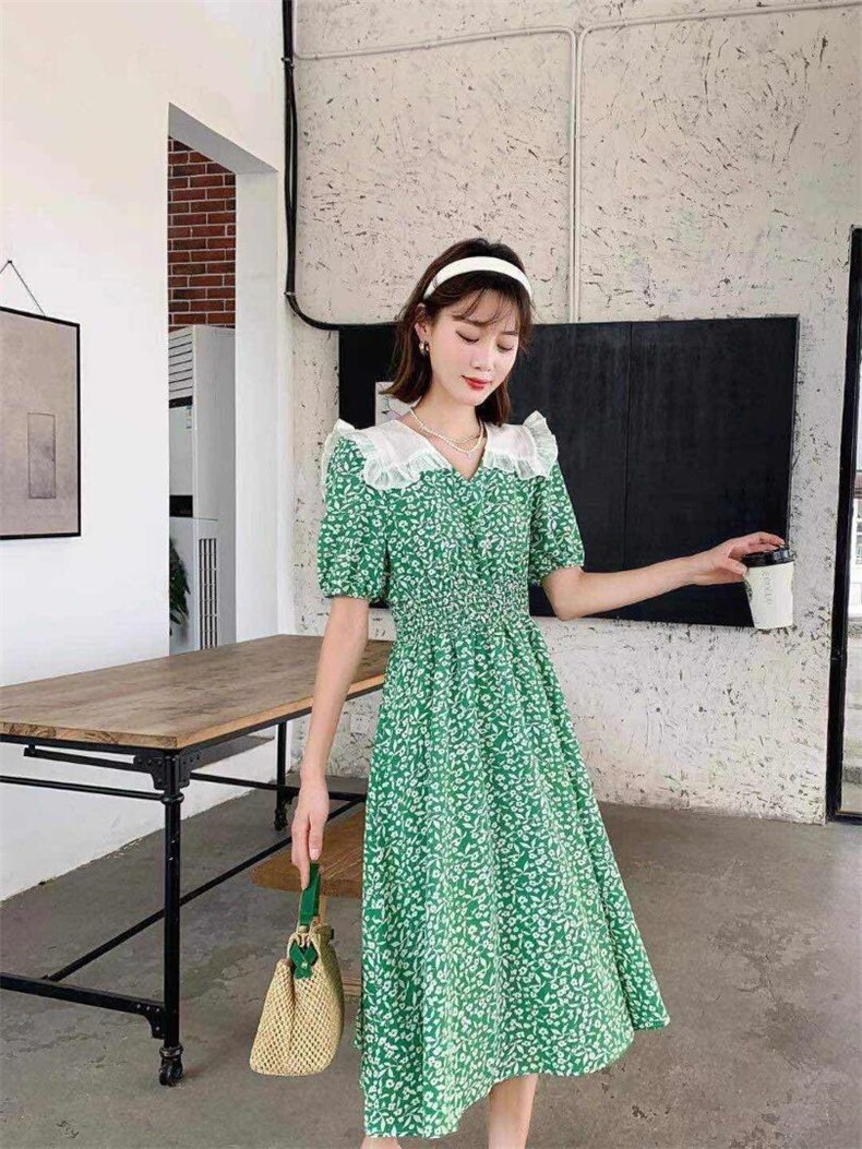 2021年夏季新品娃娃领印花连衣裙，女装连衣裙，圣伊敏
