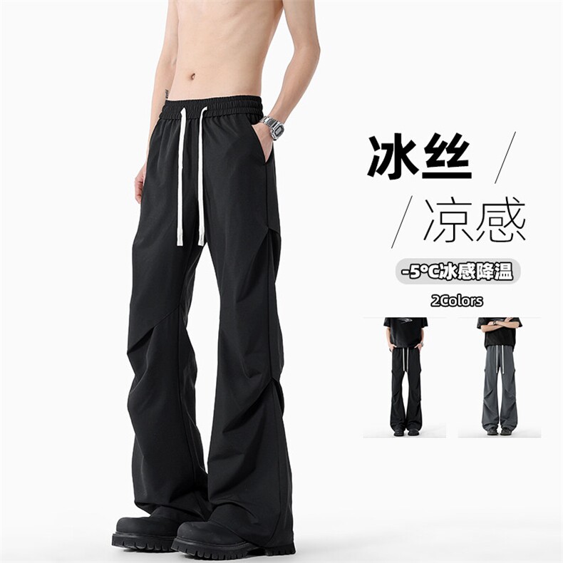 潮流百搭时尚美式垂感冰丝速干伞兵裤子男夏季薄款宽松休闲微喇裤图片