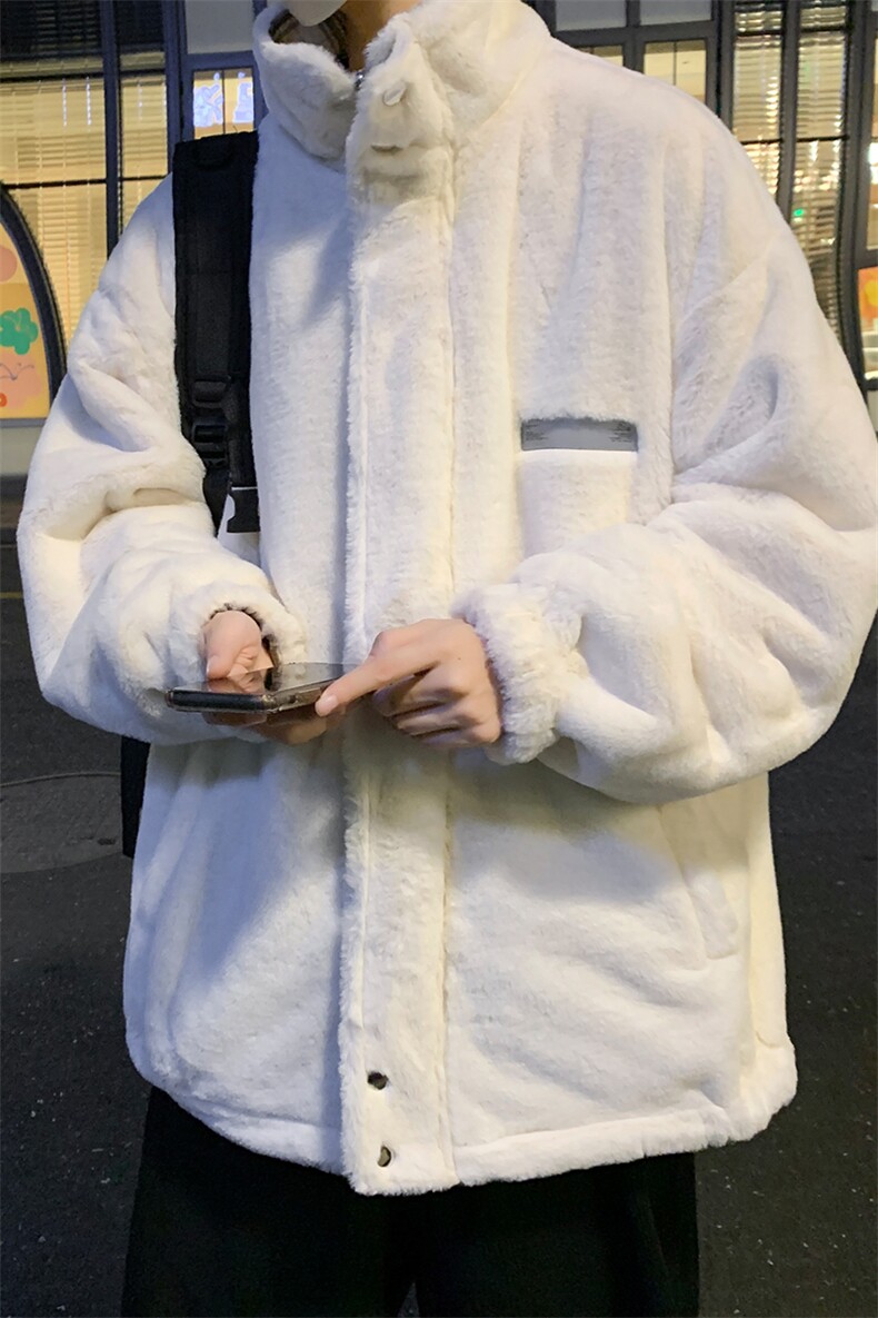 冬季港风羊羔毛两面穿外套男格子翻领棉衣加厚潮流棉袄MY56-P135,男装棉衣,电商B295