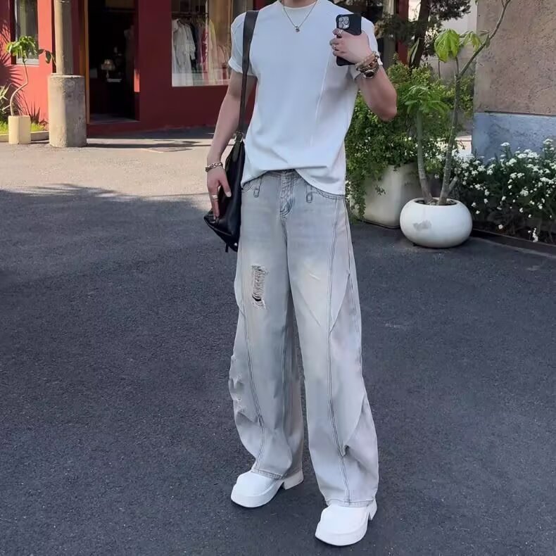 AK1948-P55港风新款嘻哈ins高街潮流痞帅牛仔裤图片
