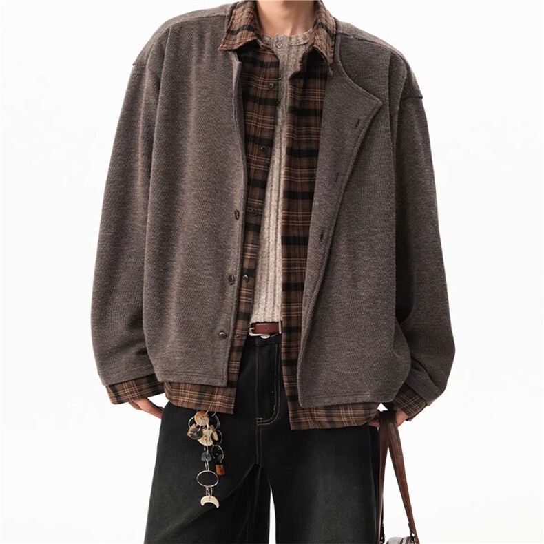 JK728-S-2XL-特P68-现货！假两件拼接新贵衬衫针织衫外套,男装针织衫/毛衣,星座1811B