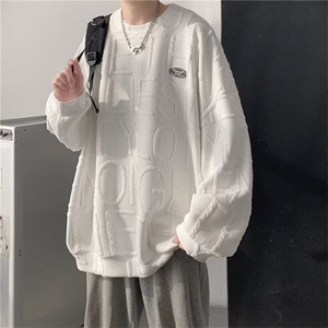 华夫格圆领卫衣男秋季潮流宽松大码慵懒风设计感情侣百搭休闲外套图片