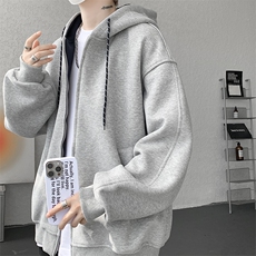 8XL-M秋连帽卫衣男宽松休闲纯色拉链开衫外套拼色帽衫运动WY27P65，女装短外套，电商D206-1