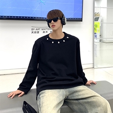 小众金属钉设计感简约高级长袖男宽松打底衫百搭潮流上衣W41-P35，男装卫衣，星座308B-1