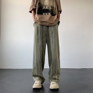 美式复古潮牌裤子男高街设计感小众牛仔裤直筒阔腿长裤N0705-P45图片