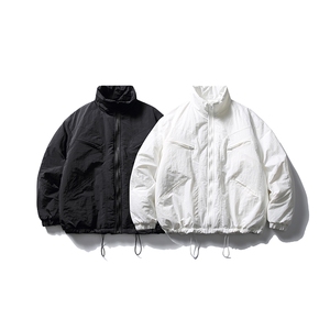 南夏乔装2025冬季新款日系纯色不规则口袋立领棉衣情侣休闲棉服男图片