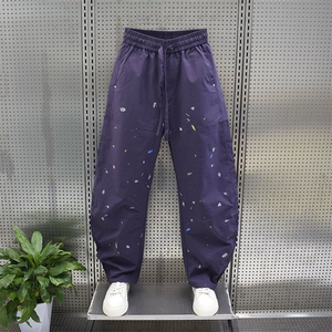 1506-1/KH3101/P39泼墨涂鸦休闲裤男夏季薄款弯刀阔腿裤宽松美式图片