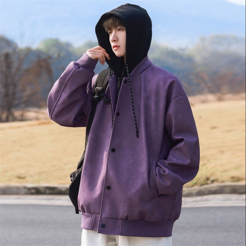 JK0023-P952025春季新款复古PU皮夹克假两件连帽外套,男装夹克,星座109