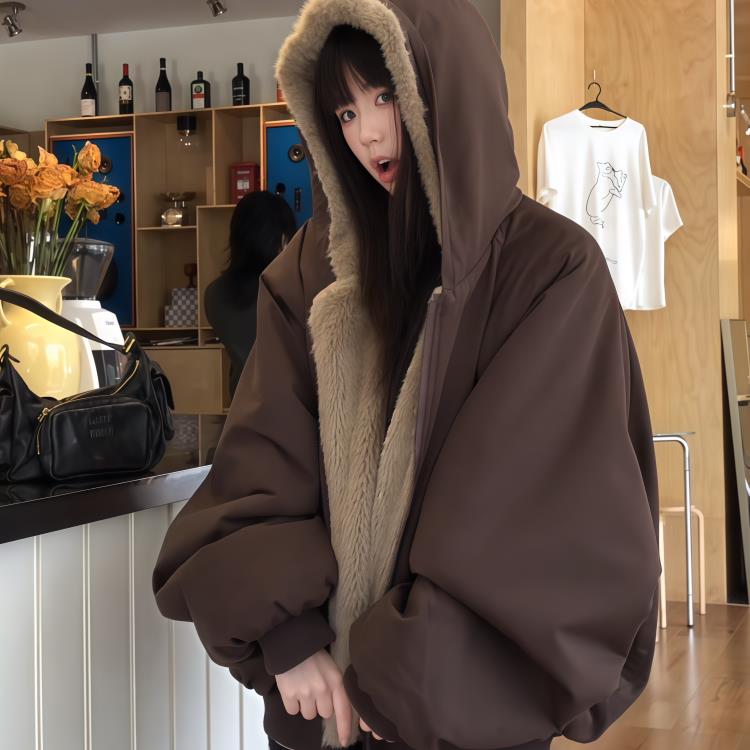 双面穿兔毛绒棉衣冬季连帽棉衣cleanfit棉服外套 网图 MY922-P105图片