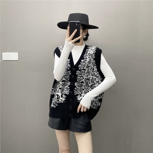 HE | 抽象主义 慵懒系baby山羊绒针织马甲女V领宽松毛衣开衫坎肩图片