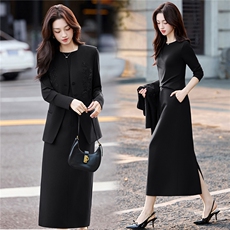 红色轻熟风气质套装裙女2025秋冬季收腰显瘦钉珠马甲半身裙三件套，女装套装/套裙，魅家