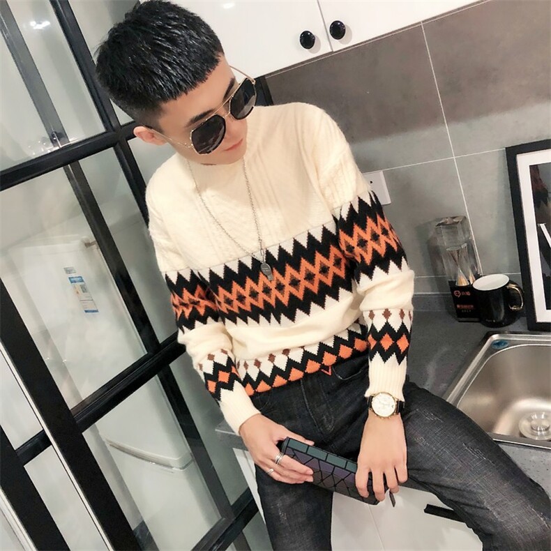 冬季社会小伙针织衫复古扭花加厚毛衣男圆领打底衫C301B-MY16,男装针织衫/毛衣,电商C301B