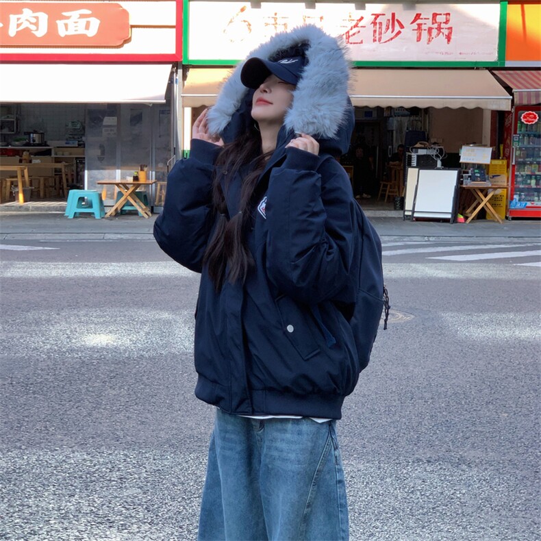 A564-P108连帽毛领派克羽绒棉服保暖冬季男女同款明星,男装棉衣,星座911