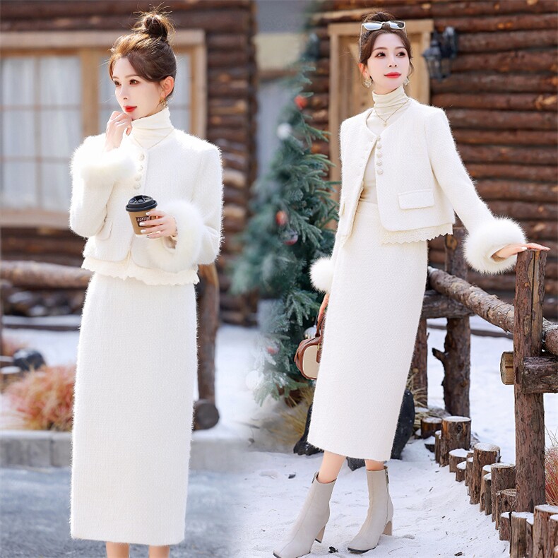现货！2024秋冬新款气质小香风套装狐狸毛女装,女装羽绒服,丽美静依