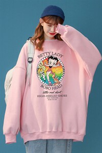 美式复古贝蒂女郎卡通情侣潮长袖圆领卫衣宽松上衣 W165 P30控48图片