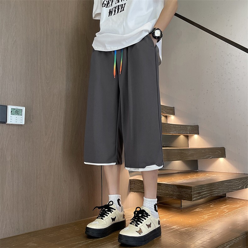 夏季七分休闲裤男款复古运动休闲宽松设计感阔腿裤子D2931,男装休闲裤,星座1116A-1（原606A）
