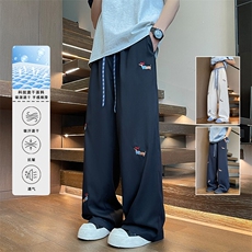 腊肠狗刺绣休闲裤子男夏季潮牌格子拼接cleanfit宽松直筒阔腿长裤，男装休闲裤，电商A022